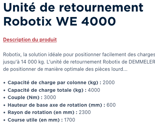 Unité de retournement Robotix WE 4000